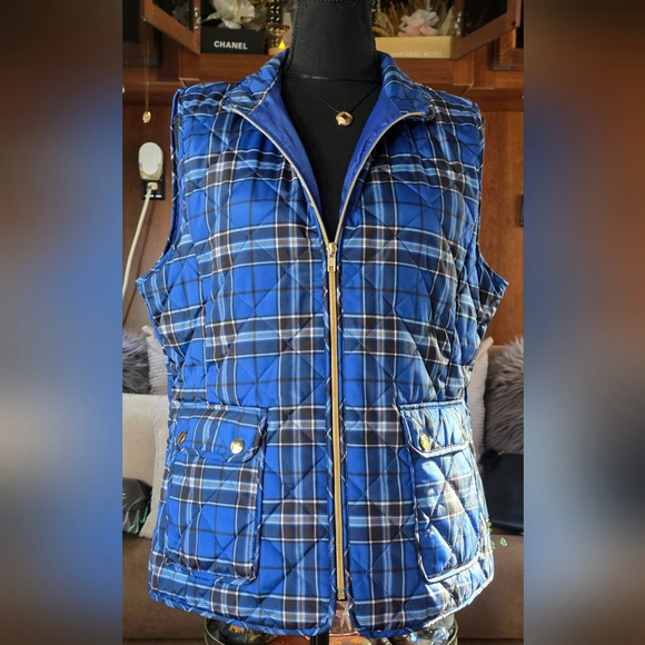 St. John's Bay Vibrant Blue Plaid Quilted Vest - Picture 3 of 8